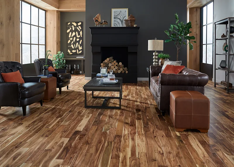 Hardwood flooring installation in the living room.