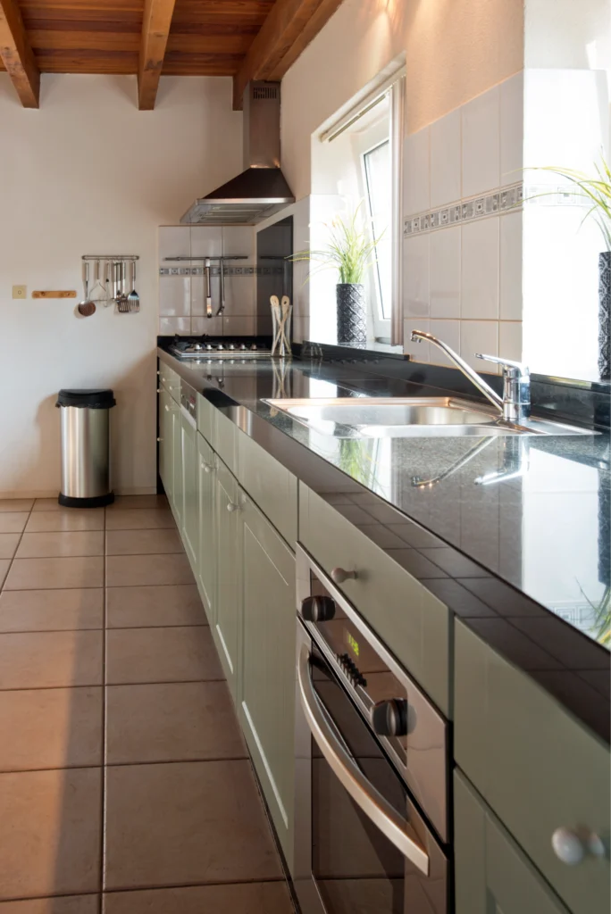 Fully installed countertop in modern kitchen.